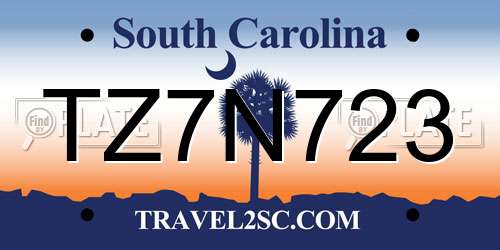 TZ7N723 South Carolina License Plate
