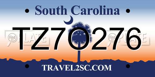 TZ7O276 South Carolina License Plate
