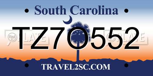 TZ7O552 South Carolina License Plate