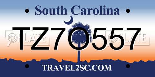 TZ7O557 South Carolina License Plate