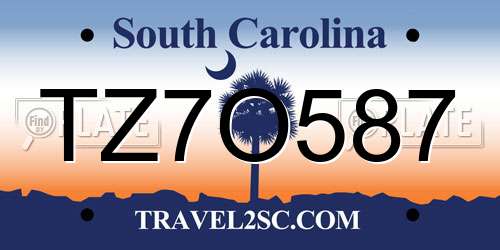 TZ7O587 South Carolina License Plate