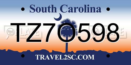 TZ7O598 South Carolina License Plate