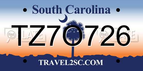 TZ7O726 South Carolina License Plate