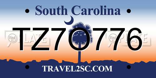 TZ7O776 South Carolina License Plate
