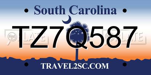 TZ7Q587 South Carolina License Plate