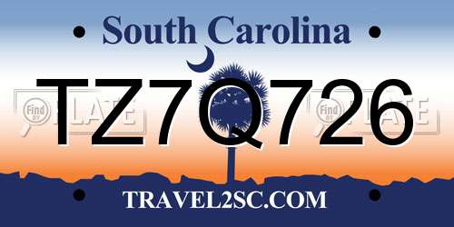TZ7Q726 South Carolina License Plate
