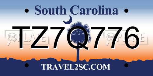 TZ7Q776 South Carolina License Plate