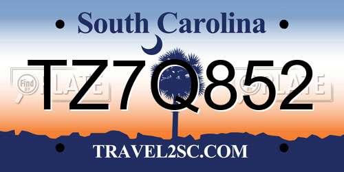 TZ7Q852 South Carolina License Plate