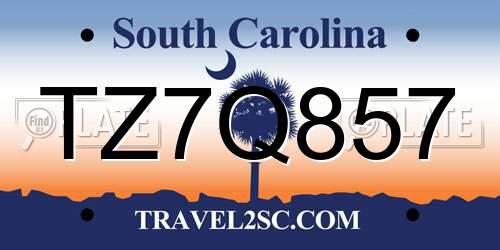 TZ7Q857 South Carolina License Plate