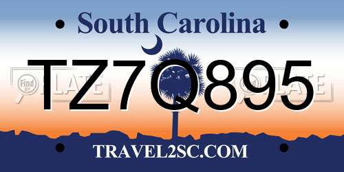 TZ7Q895 South Carolina License Plate