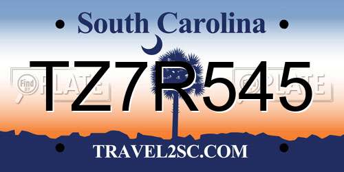 TZ7R545 South Carolina License Plate