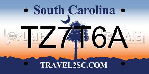 TZ7T6A South Carolina License Plate