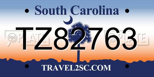 TZ82763 South Carolina License Plate