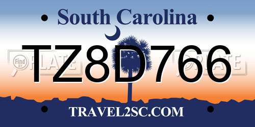 TZ8D766 South Carolina License Plate