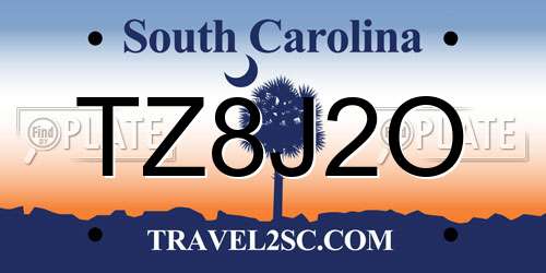 TZ8J2O South Carolina License Plate