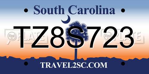 TZ8S723 South Carolina License Plate