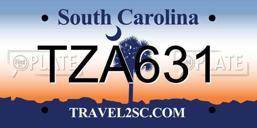TZA631 South Carolina License Plate