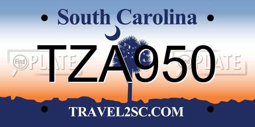 TZA950 South Carolina License Plate