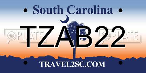 TZAB22 South Carolina License Plate