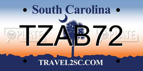 TZAB72 South Carolina License Plate