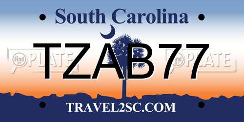 TZAB77 South Carolina License Plate