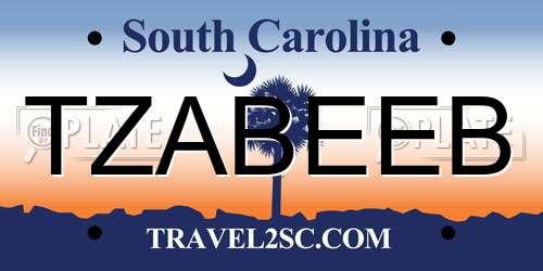 TZABEEB South Carolina License Plate