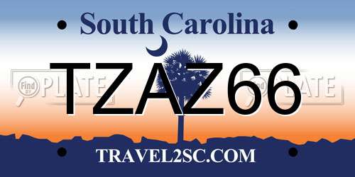 TZAZ66 South Carolina License Plate