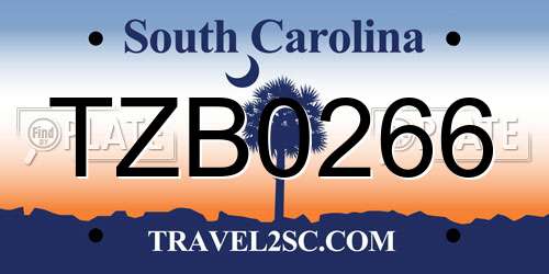 TZB0266 South Carolina License Plate