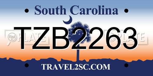 TZB2263 South Carolina License Plate