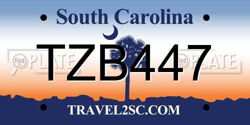 TZB447 South Carolina License Plate