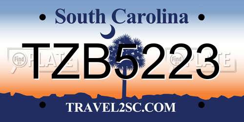 TZB5223 South Carolina License Plate