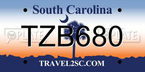 TZB680 South Carolina License Plate