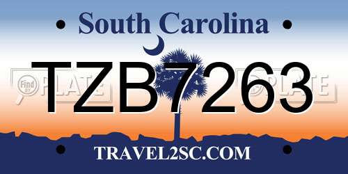TZB7263 South Carolina License Plate