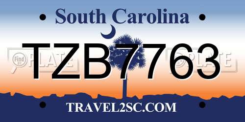 TZB7763 South Carolina License Plate