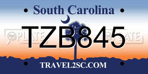 TZB845 South Carolina License Plate