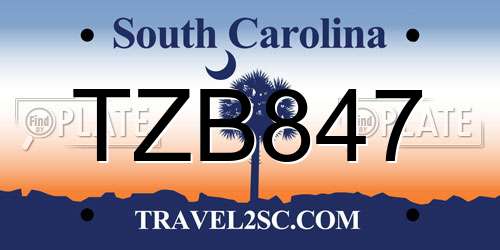TZB847 South Carolina License Plate