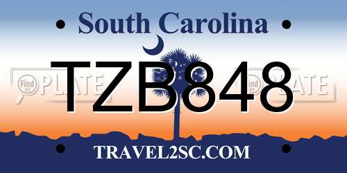 TZB848 South Carolina License Plate