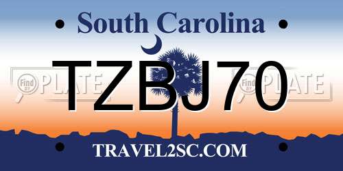 TZBJ70 South Carolina License Plate