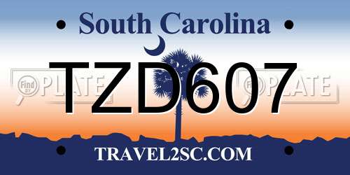 TZD607 South Carolina License Plate