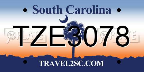 TZE3078 South Carolina License Plate