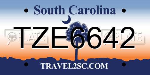 TZE6642 South Carolina License Plate