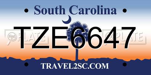 TZE6647 South Carolina License Plate
