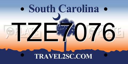TZE7076 South Carolina License Plate