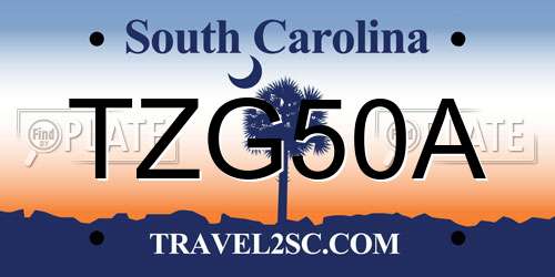 TZG50A South Carolina License Plate