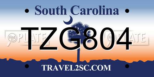 TZG804 South Carolina License Plate
