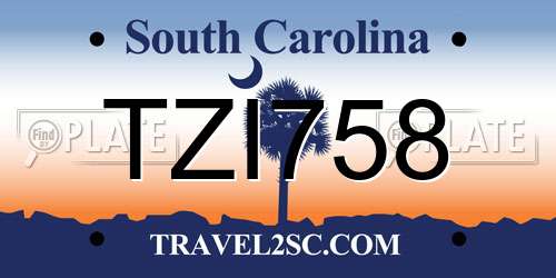 TZI758 South Carolina License Plate