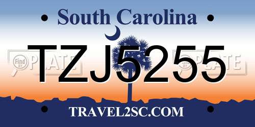 TZJ5255 South Carolina License Plate