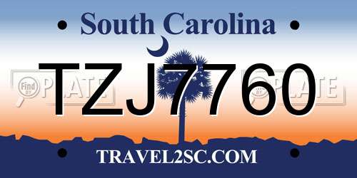TZJ7760 South Carolina License Plate