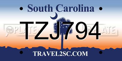 TZJ794 South Carolina License Plate
