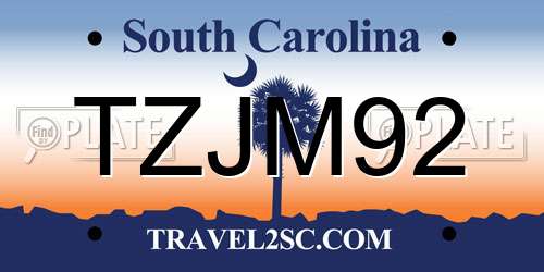 TZJM92 South Carolina License Plate
